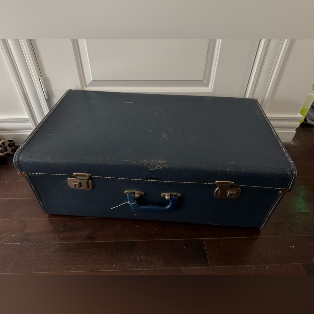 Vintage pioneer navy Blue Suitcase with Brass Accents